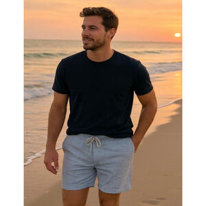 Per Se Men's Striped Shorts 3X Blue White Linen‎ Blend Drawstring Waist Coastal